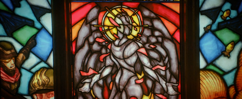 The mysterious signal Angel, rendered in the stained glass of the New Eden church.